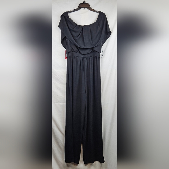 Vince‎ Camuto Black Jumpsuit Sz 10 Off Shoulder Classic Preppy Minimalist - Picture 2 of 7